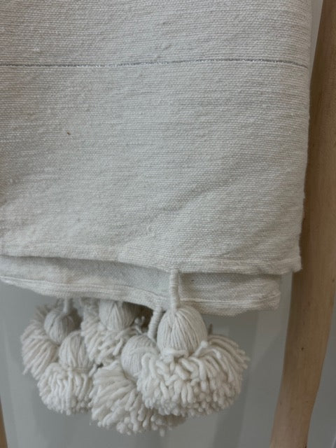 Plaid/deken wit met pompoms