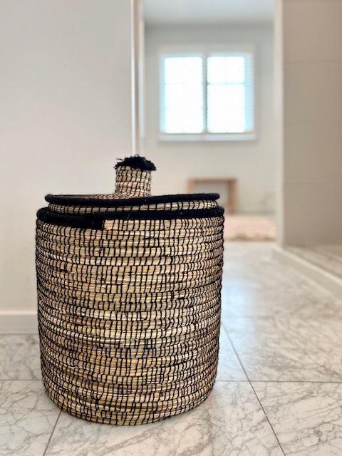 Berber zwarte opbergmand met pompom