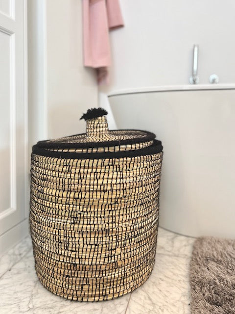 Berber zwarte opbergmand met pompom