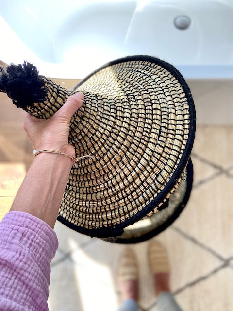 Berber zwarte opbergmand met pompom