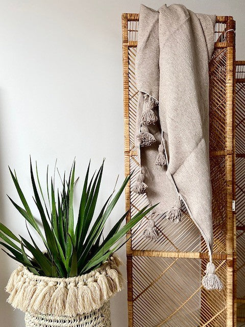 Pompom plaid/deken beige