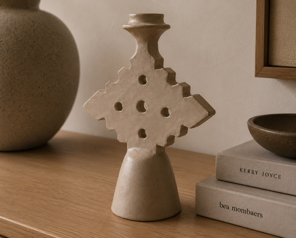 Tadelakt kandelaar diamant beige