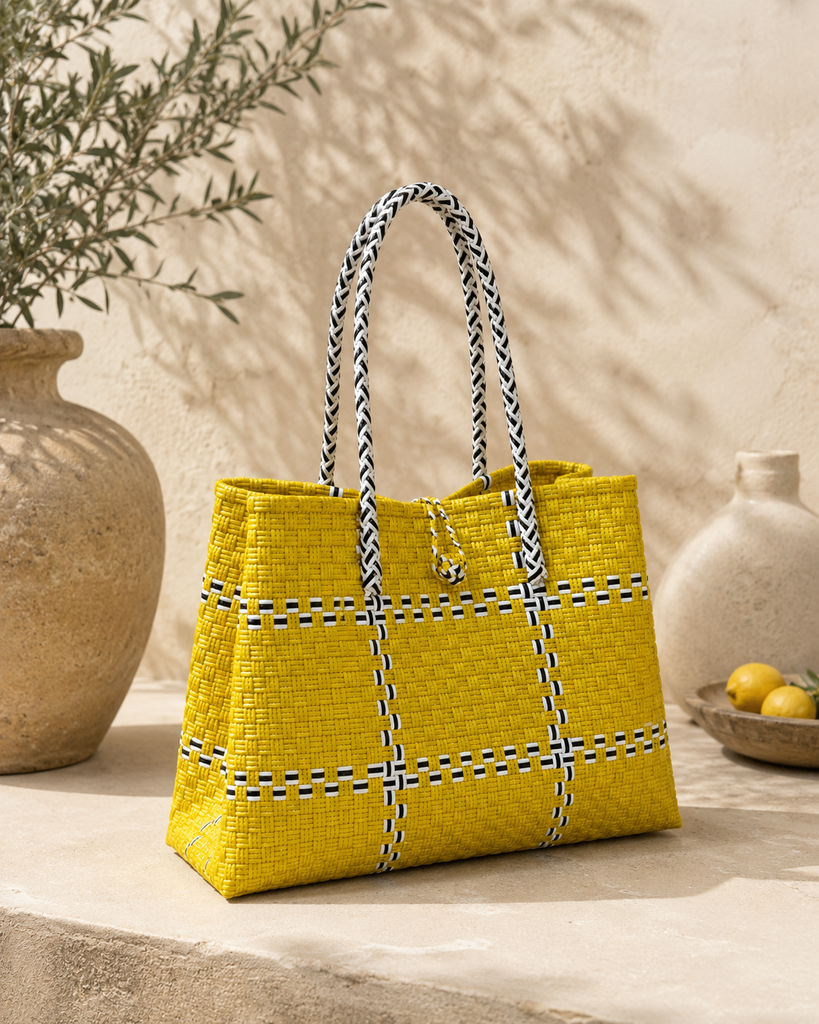Shopper uit gerecycleerd plastic geel