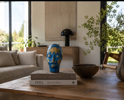 Beeldje Afrikaans hoofd blauw