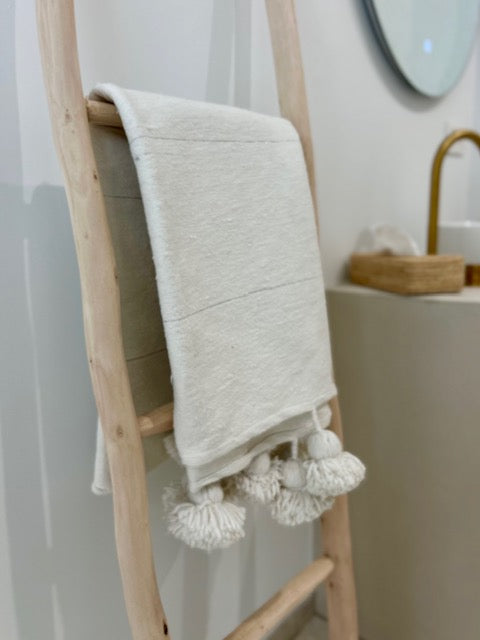 Plaid/deken wit met pompoms