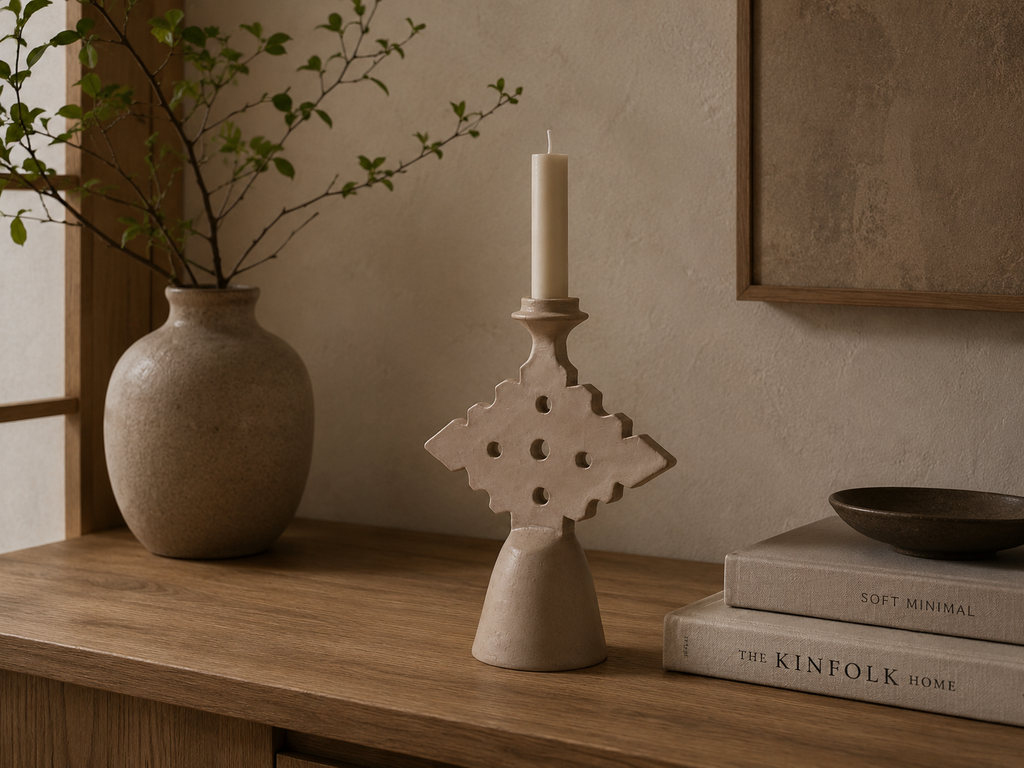 Tadelakt kandelaar diamant beige