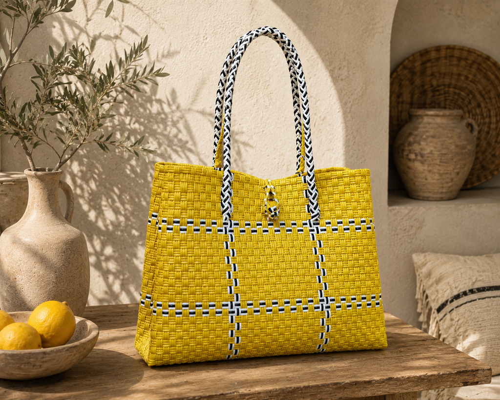 Shopper uit gerecycleerd plastic geel