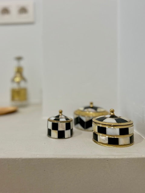 Juwelenpotje parelmoer wit/zwart