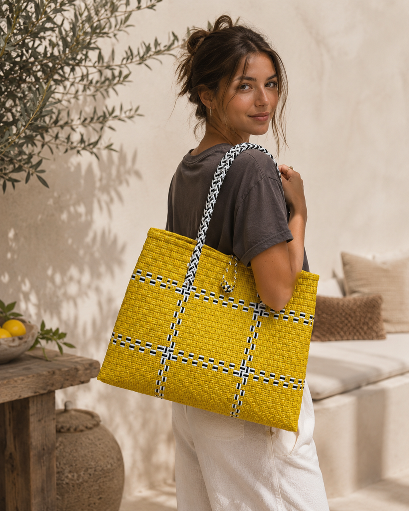 Shopper uit gerecycleerd plastic geel