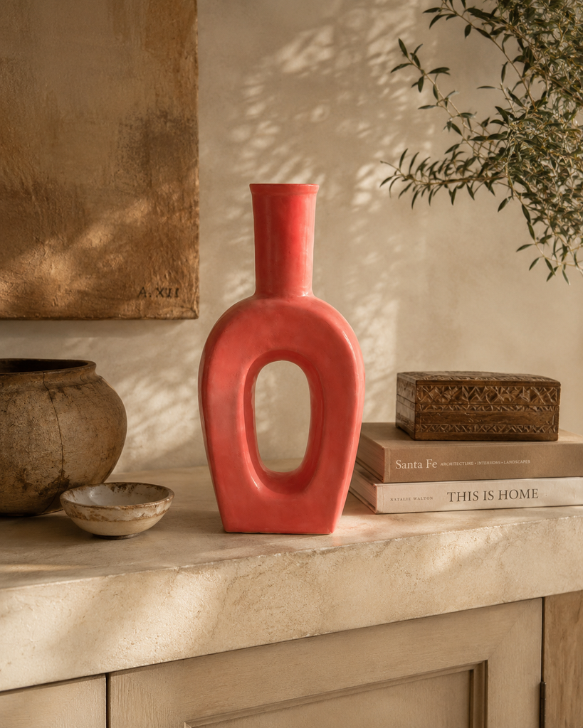 Keramiek decoratieve vaas roze