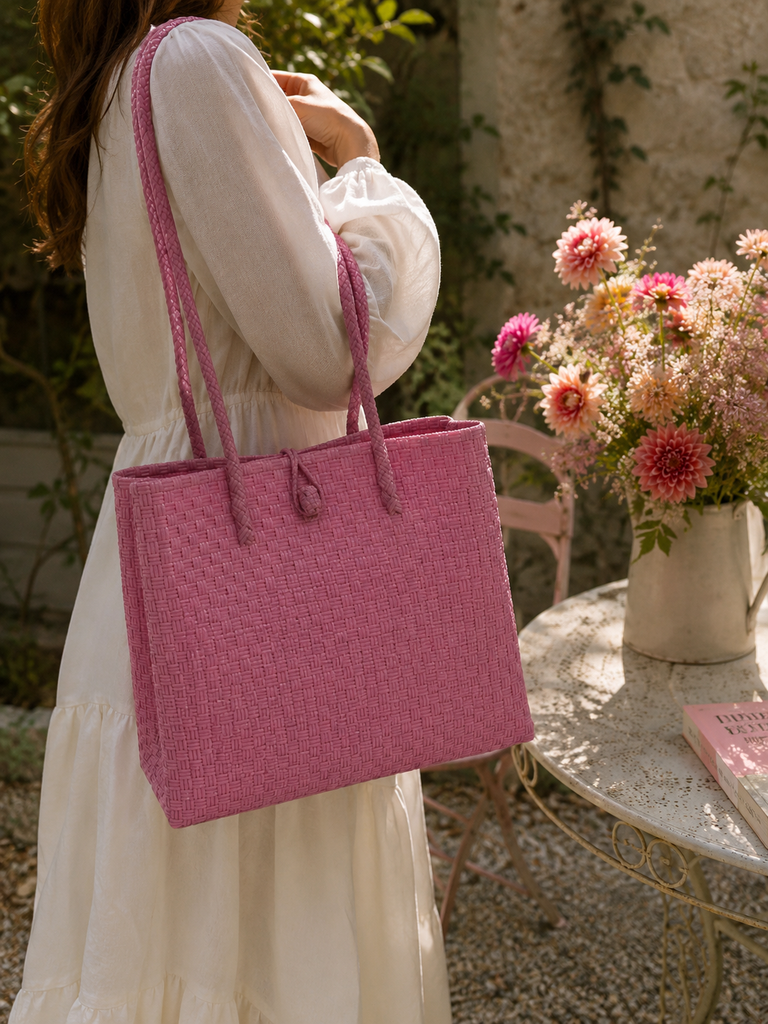Shopper uit gerecycleerd plastic roze