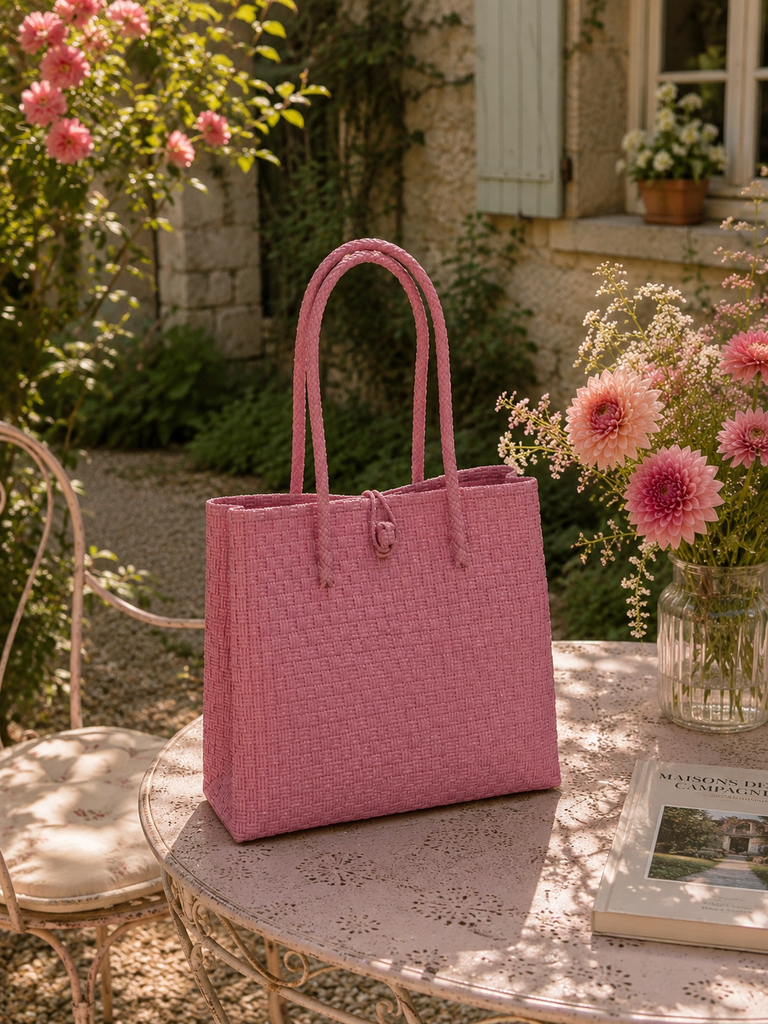 Shopper uit gerecycleerd plastic roze