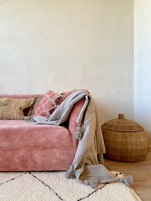 Pompom plaid/deken beige