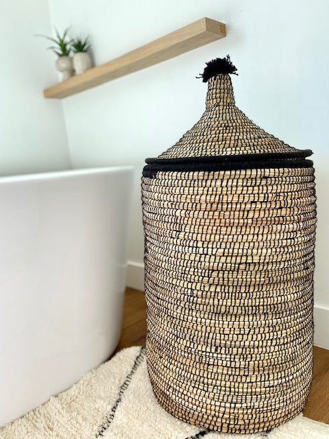 Berber zwarte opbergmand met pompom