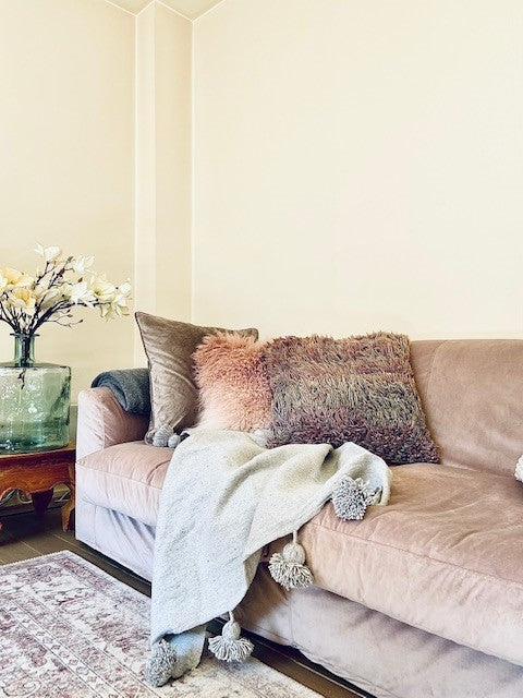 Pompom plaid/deken grijs