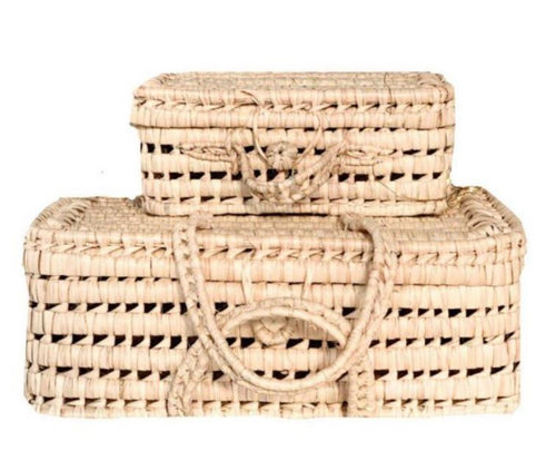 Koffer in gevlochten palmblad
