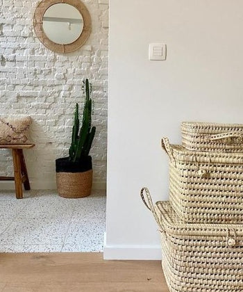 Opbergkoffer in gevlochten palmblad