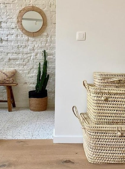 Opbergkoffer in gevlochten palmblad